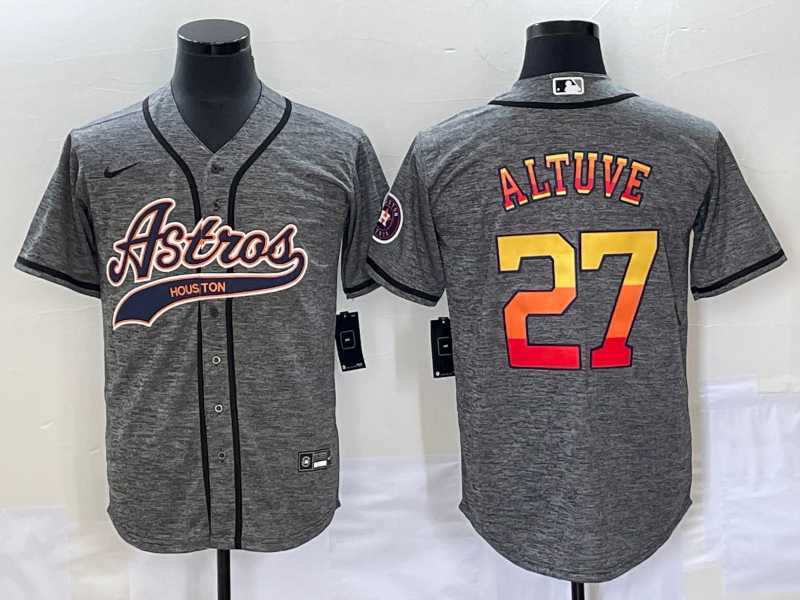 Men%27s Houston Astros #27 Jose Altuve Grey Gridiron Cool Base Stitched Baseball Jersey